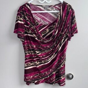 Roz & Ali Pink and Brown Animal Print Blouse